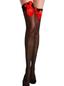 Women Sheer Stocking Hearts Pattern Bow Nylon Socks
