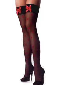 Women Sheer Stocking Hearts Pattern Bow Nylon Socks