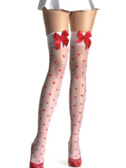 Women Sheer Stocking Hearts Pattern Bow Nylon Socks