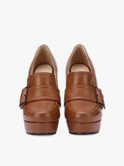 Women's High Heel Loafers Platform Buckle Chunky Heel Slip On Pumps