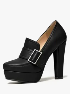 Women's High Heel Loafers Platform Buckle Chunky Heel Slip On Pumps