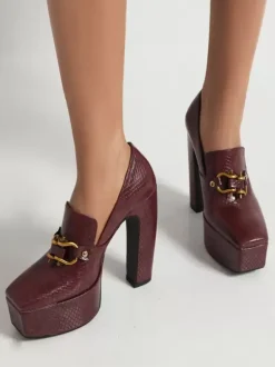 Women's High Heel Loafers Platform Metal Details Pumps