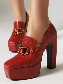 Women's High Heel Loafers Platform Metal Details Pumps