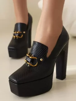 Women's High Heel Loafers Platform Metal Details Pumps