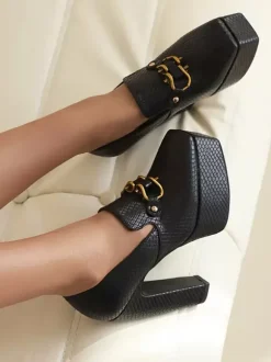 Women's High Heel Loafers Platform Metal Details Pumps