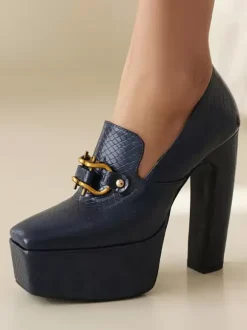 Women's High Heel Loafers Platform Metal Details Pumps