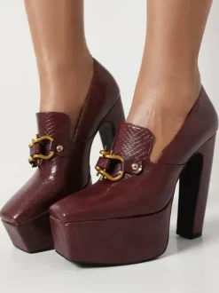 Women's High Heel Loafers Platform Metal Details Pumps