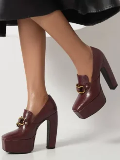 Women's High Heel Loafers Platform Metal Details Pumps