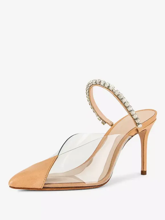 Women's High Heel Mules Pointed Toe Rhinetstones Backless Pumps Party Shoes