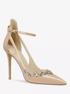 Women's High Heel Pumps Pointed Toe Rhinestones Cut Out Ankle Strap Prom Shoes