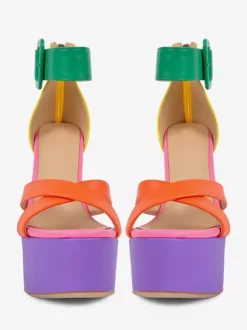 Women's High Heel Sandals Colorful Platform Open Toe Buckle Detail Ankle Strap Sandals