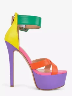 Women's High Heel Sandals Colorful Platform Open Toe Buckle Detail Ankle Strap Sandals