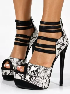 Women's High Heel Sandals Peep Toe Platform Snake Pattern Stiletto Heel Sandal Shoes