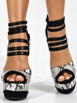 Women's High Heel Sandals Peep Toe Platform Snake Pattern Stiletto Heel Sandal Shoes