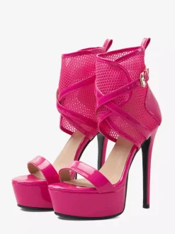 Women's High Heel Sandals Platform Mesh Open Toe Ankle Strappy Sandal Shoes