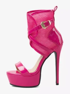 Women's High Heel Sandals Platform Mesh Open Toe Ankle Strappy Sandal Shoes