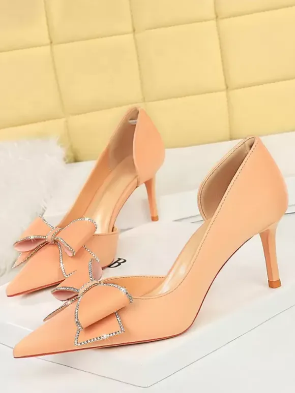 Women's High Heels Bows Elegant Pumps Pointed Toe Stiletto Heels