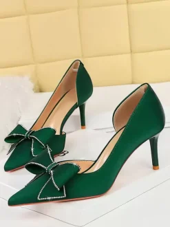 Women's High Heels Bows Elegant Pumps Pointed Toe Stiletto Heels