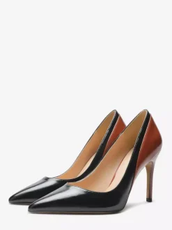 Women's High Heels Pointed Toe Patchwork Slip On Pumps