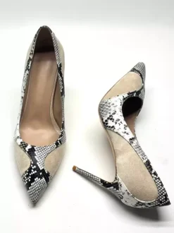 Women's High Heels Pointed Toe Suede Snake Pattern Slip On Pumps