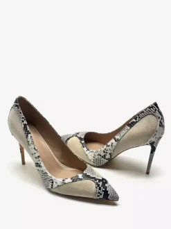 Women's High Heels Pointed Toe Suede Snake Pattern Slip On Pumps