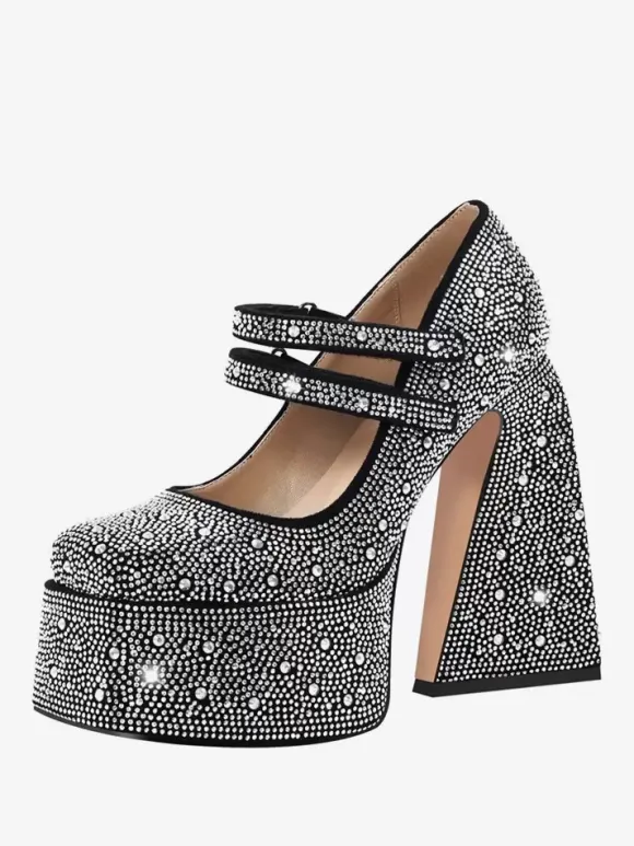 Women's High Heels Rhinestones Platforms Chunky Heel Pumps
