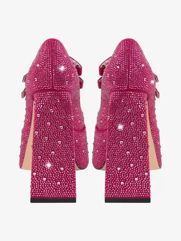 Women's High Heels Rhinestones Platforms Chunky Heel Pumps