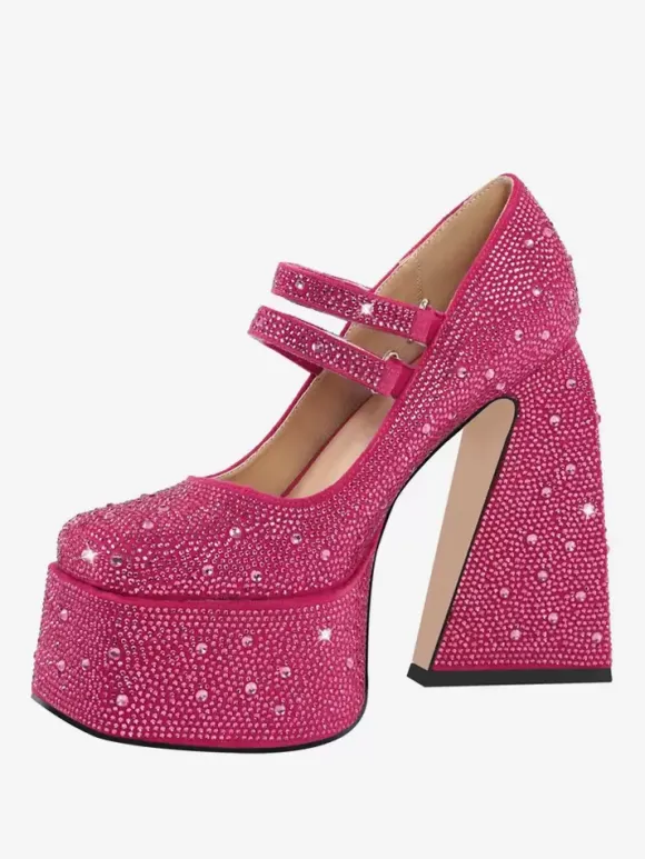 Women's High Heels Rhinestones Platforms Chunky Heel Pumps