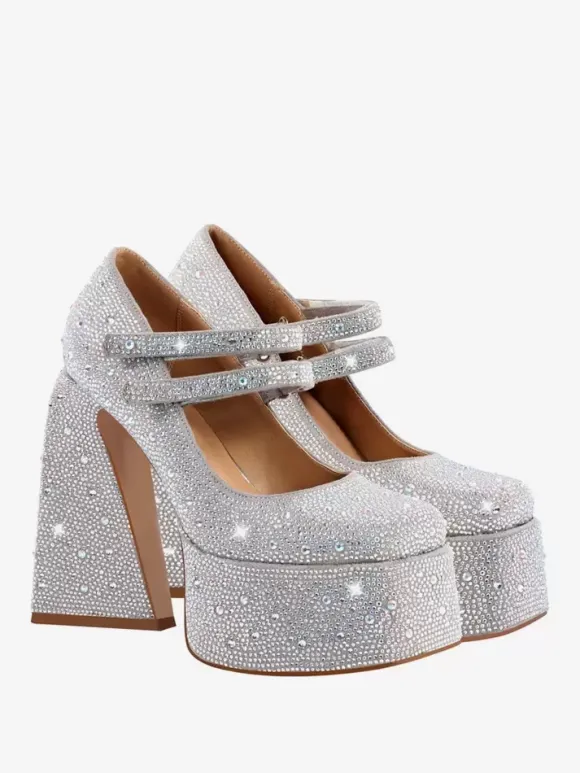 Women's High Heels Rhinestones Platforms Chunky Heel Pumps