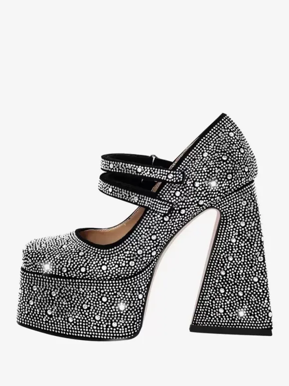 Women's High Heels Rhinestones Platforms Chunky Heel Pumps