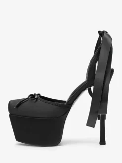 Women's High Heels Satin Platform Bow Lace Up Party Shoes 2026