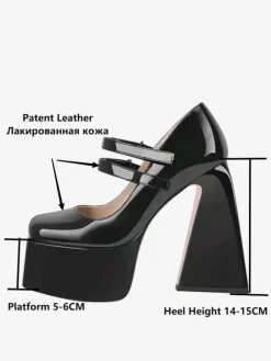 Women's High Heels Slip-On Buckle Pumps Chic Square Toe Chunky Heel PU Leather