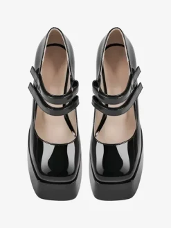 Women's High Heels Slip-On Buckle Pumps Chic Square Toe Chunky Heel PU Leather