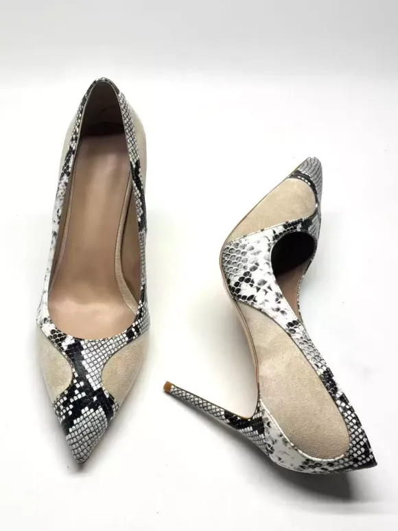 Women's High Heels Suede Patchwork Snake Pattern Slip On Pumps