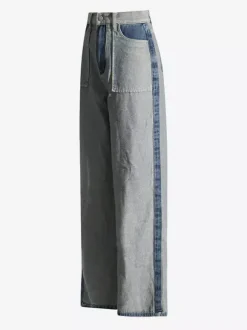 Women's Jeans Elegant Raised Waist Two-Tone Denim