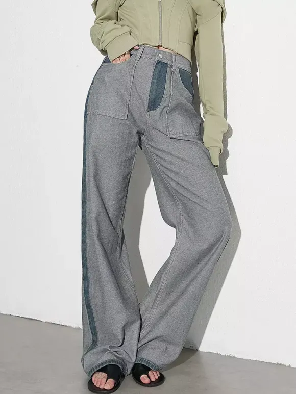 Women's Jeans Elegant Raised Waist Two-Tone Denim