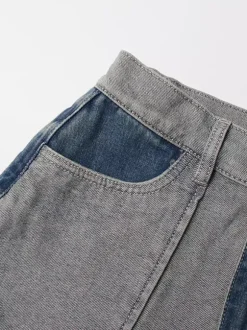 Women's Jeans Elegant Raised Waist Two-Tone Denim