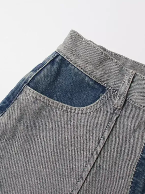 Women's Jeans Elegant Raised Waist Two-Tone Denim