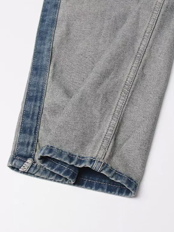 Women's Jeans Elegant Raised Waist Two-Tone Denim