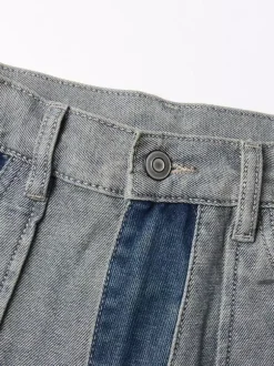 Women's Jeans Elegant Raised Waist Two-Tone Denim