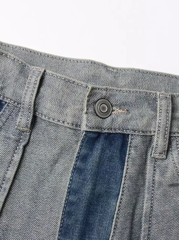Women's Jeans Elegant Raised Waist Two-Tone Denim