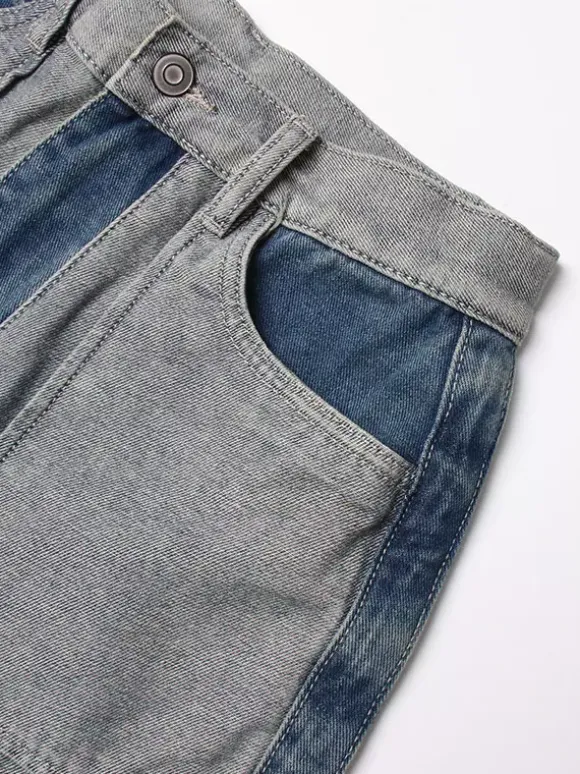 Women's Jeans Elegant Raised Waist Two-Tone Denim