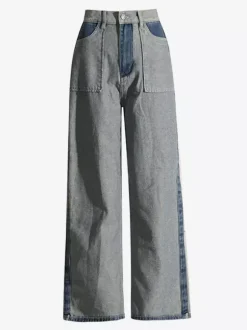 Women's Jeans Elegant Raised Waist Two-Tone Denim