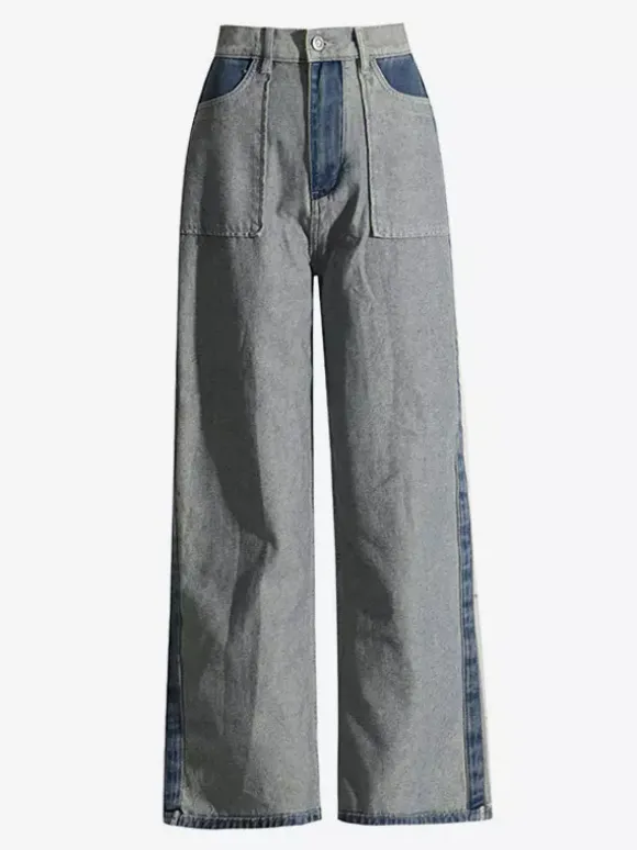 Women's Jeans Elegant Raised Waist Two-Tone Denim