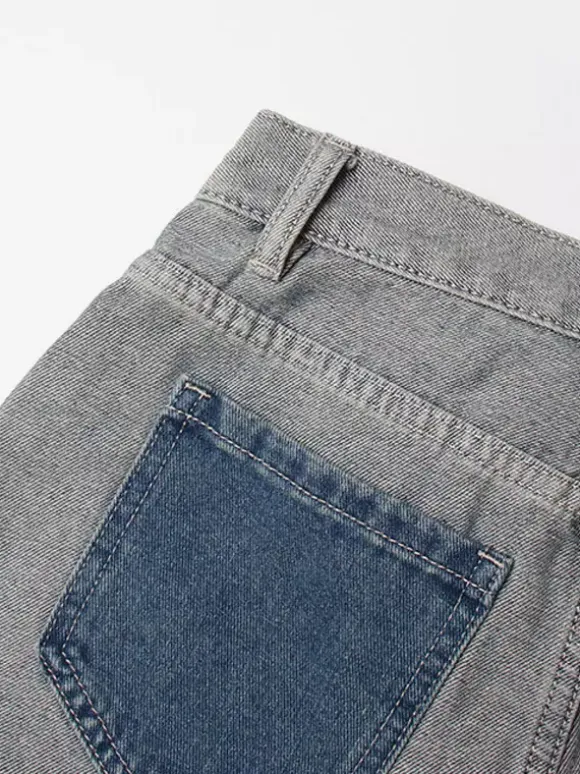 Women's Jeans Elegant Raised Waist Two-Tone Denim