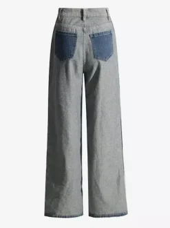 Women's Jeans Elegant Raised Waist Two-Tone Denim