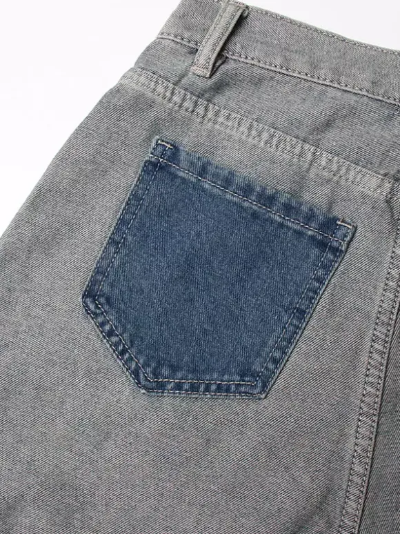 Women's Jeans Elegant Raised Waist Two-Tone Denim