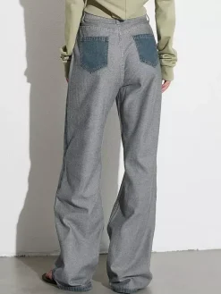 Women's Jeans Elegant Raised Waist Two-Tone Denim