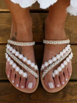 Women's Jeweled Flat Beach Wedding Sandals