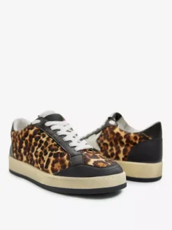 Women Skate Sneakers Khaki Leopard Lace Up Sneakers